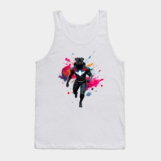 Confident and Commanding Pug in Black with Bold Red Metallic Superhero Suit Tank Top